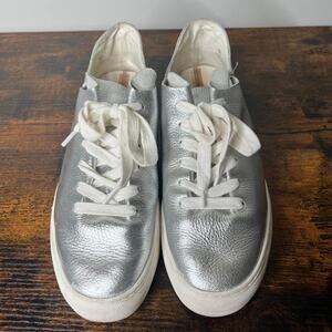 Sam Edelman Poppy Lace Up Sneaker Soft Silver Leather Women's 9 Minimalist